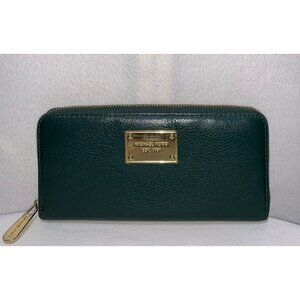 * SALE TODAY * Michael Kors Zip Around Wallet Clutch Dark Green Gold